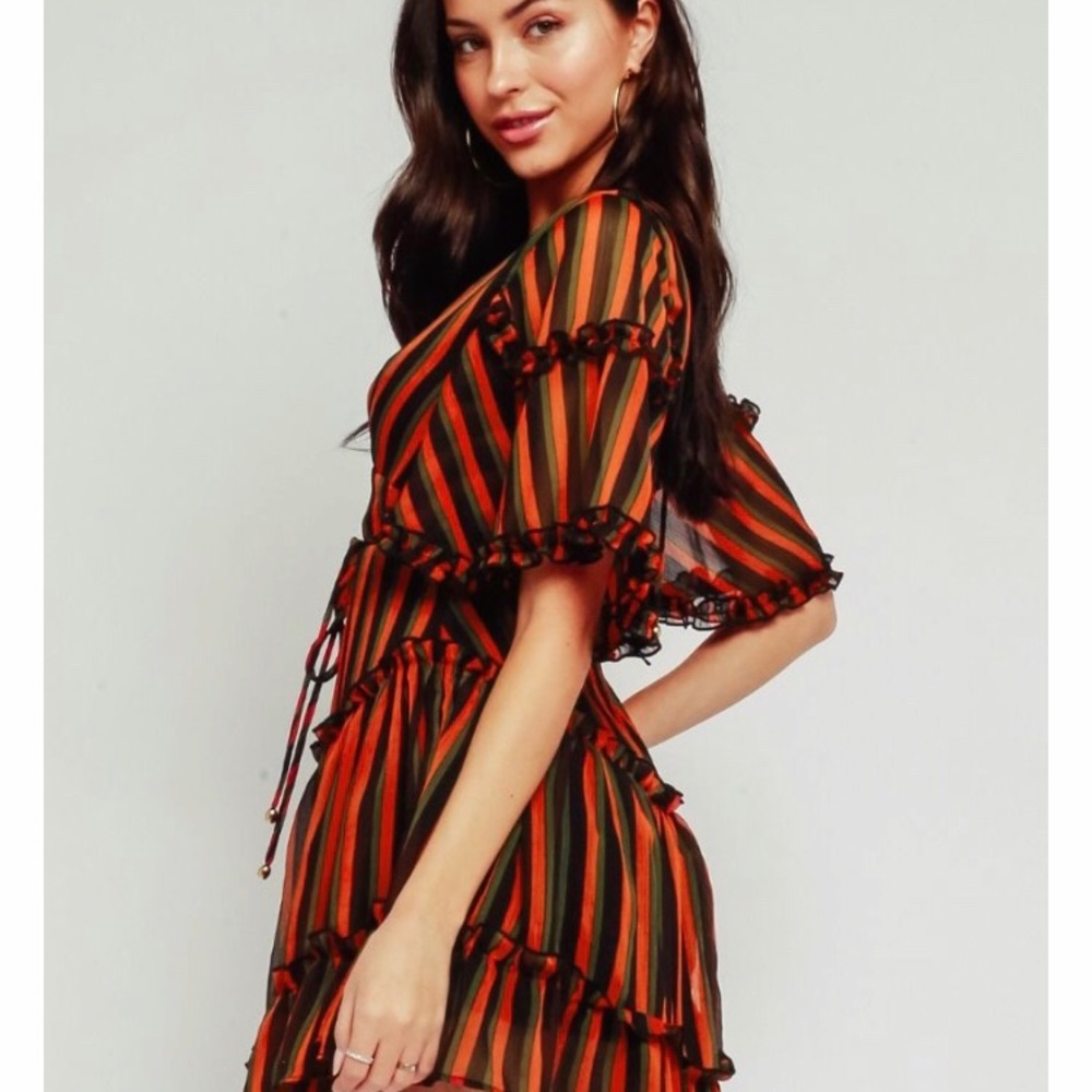 ORANGE STRIPED RUFFLE DRESS,TIED OPEN BACK - Picture 3 of 6